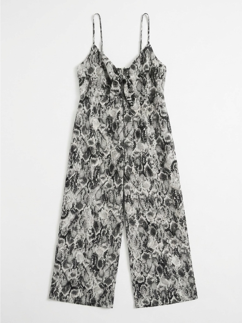 Cactus Snake-Print Wide-Leg Jumpsuit - Black & White